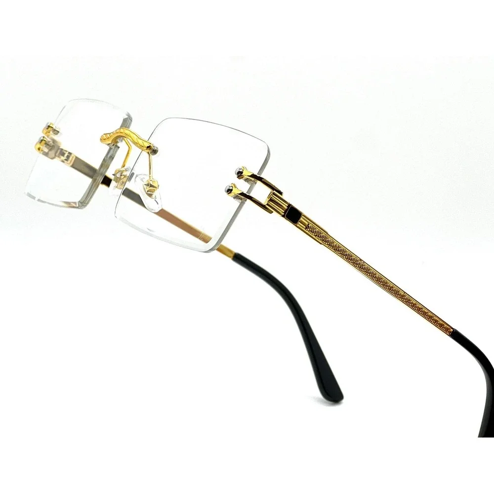 Rimless‎ Rectangle Gold Frame Clear Lens Fashion Sunglasses Hip Hop Eyeglasses